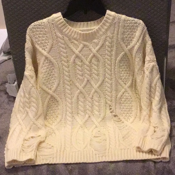 Lush Sweaters - Cable Knit Cream Sweater